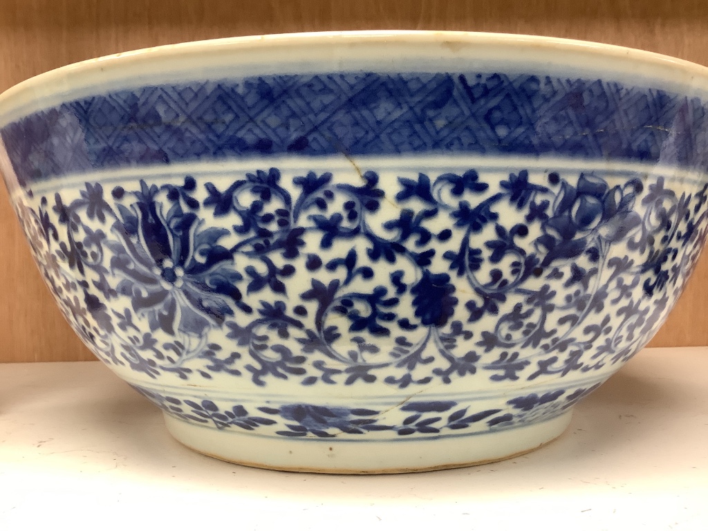 A 19th century Chinese blue and white punch bowl, 35cm diameter